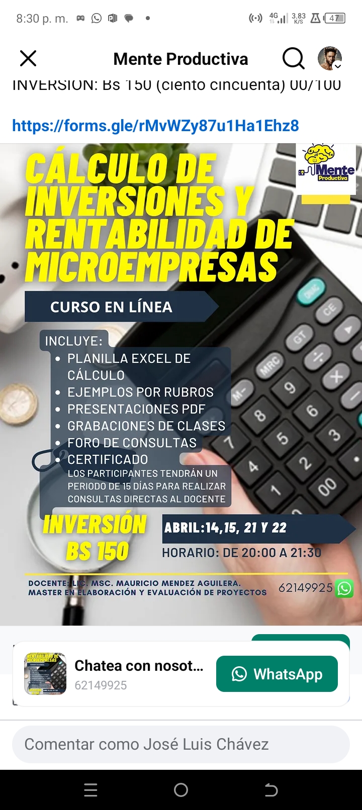 C&Aacute;LCULO DE INVERSIONES Y RENTABILIDAD PARA MICROEMPRESAS